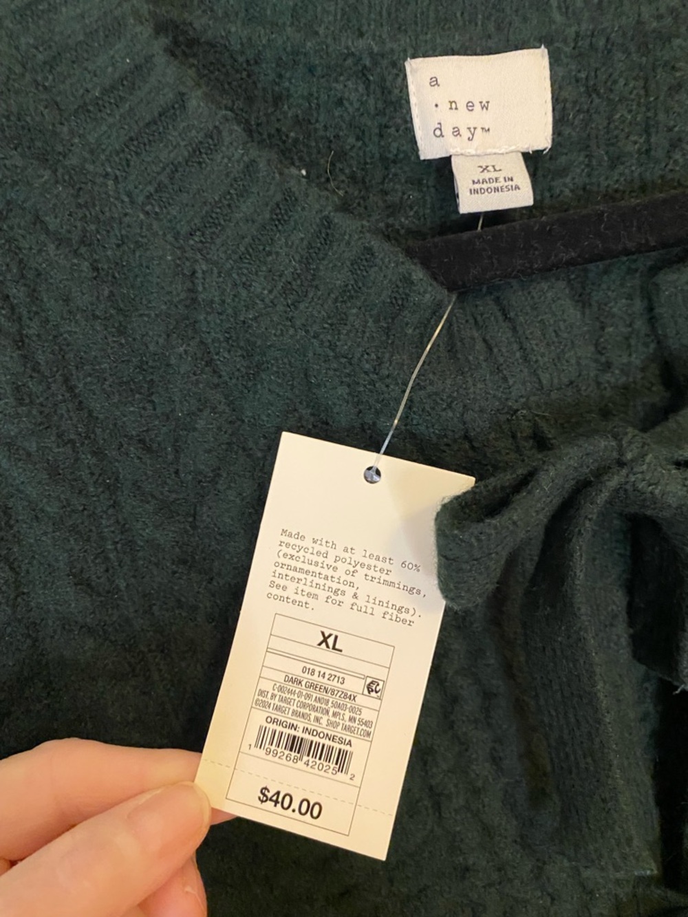 Women’s - A New Day Bow Cardigan in Dark Forest Green. Size XL. NWT. - Picture 5 of 9